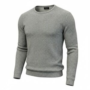 Zara Man Herringbone Knit Sweater Grey Marled Crew Neck Pullover Size M